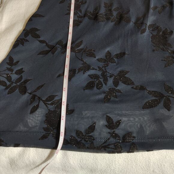 Y2K Navy Floral Mesh Overlay Dress Sleeveless Velvet Sparkle Party Size Large - Picture 9 of 9